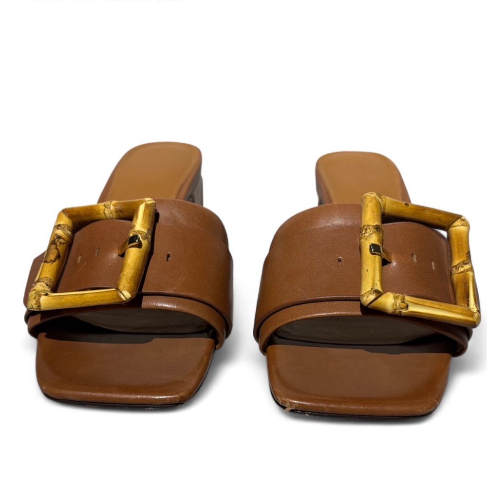 J. McLaughlin Bamboo Buckle Leather Slide Sandals with Block Heel - Picture 6 of 14